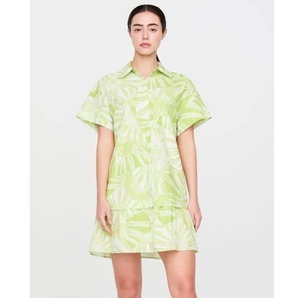 Marie Oliver Lachlan Camp Mini Shirt Dress Green White Sunburst Womens XL Cotton